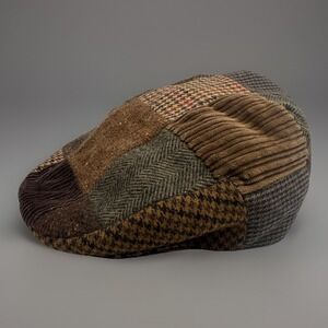 Vtg Firenze Italy Patchwork Wool Newsboy Flat Cap Tweed Driver Hat SZ 59-US7 3/8